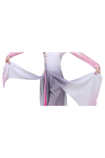 Design classical performance costumes, elegant Chinese style folk dance costumes, kite dance umbrella dance fan dance performance costumes SKDO004 front view